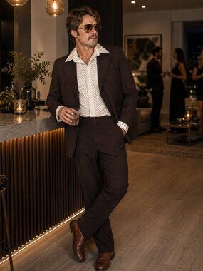 Vintage Brown Disco Suit Mens 42R Mod Retro Lounge Wedding 70s Style